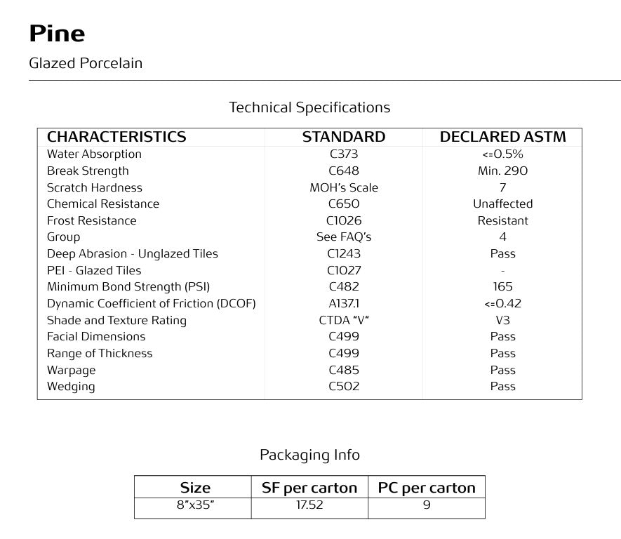 Pine Natural R Porcelain Matt Tile 8X35