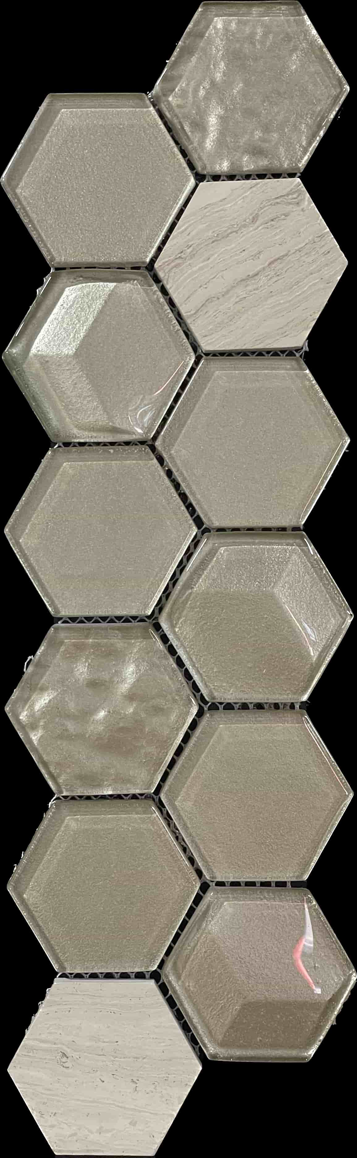 IMAGERY 2" GLASS & STONE  HEXAGON NICKEL