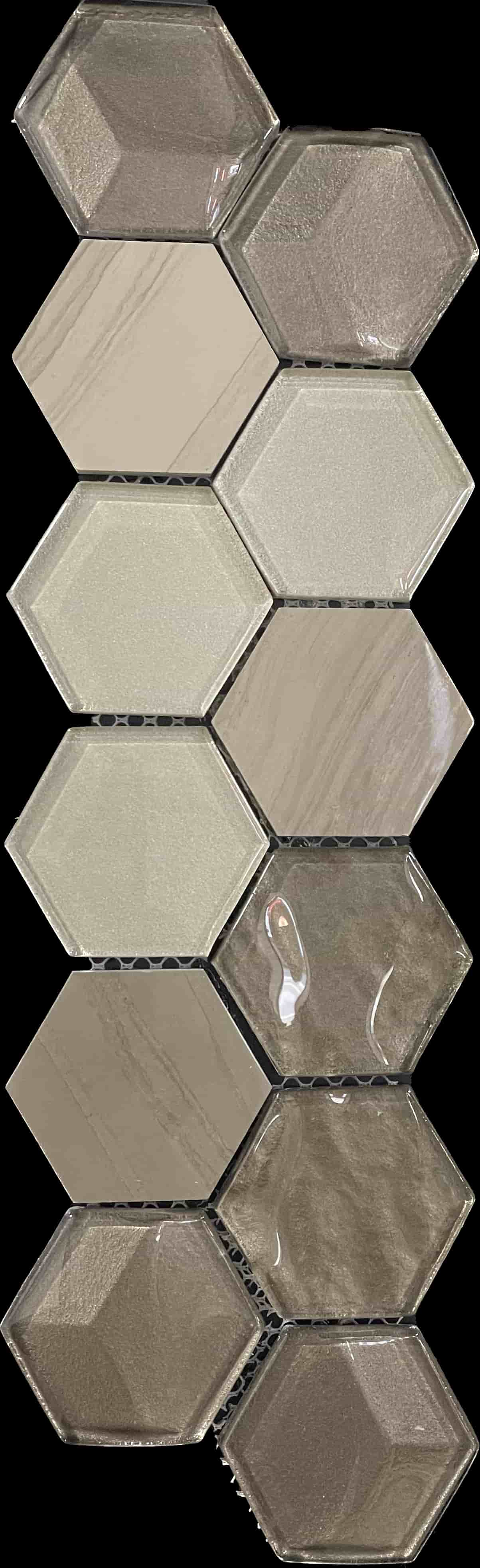 IMAGERY 2" GLASS & STONE  HEXAGON PLATINUM