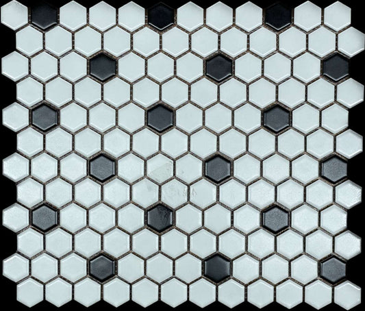 1 inch hex Black and White - ZH Tiles Warehouse inc.