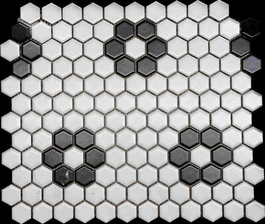 Hexagon 1" White Matte + Black Matte Flower