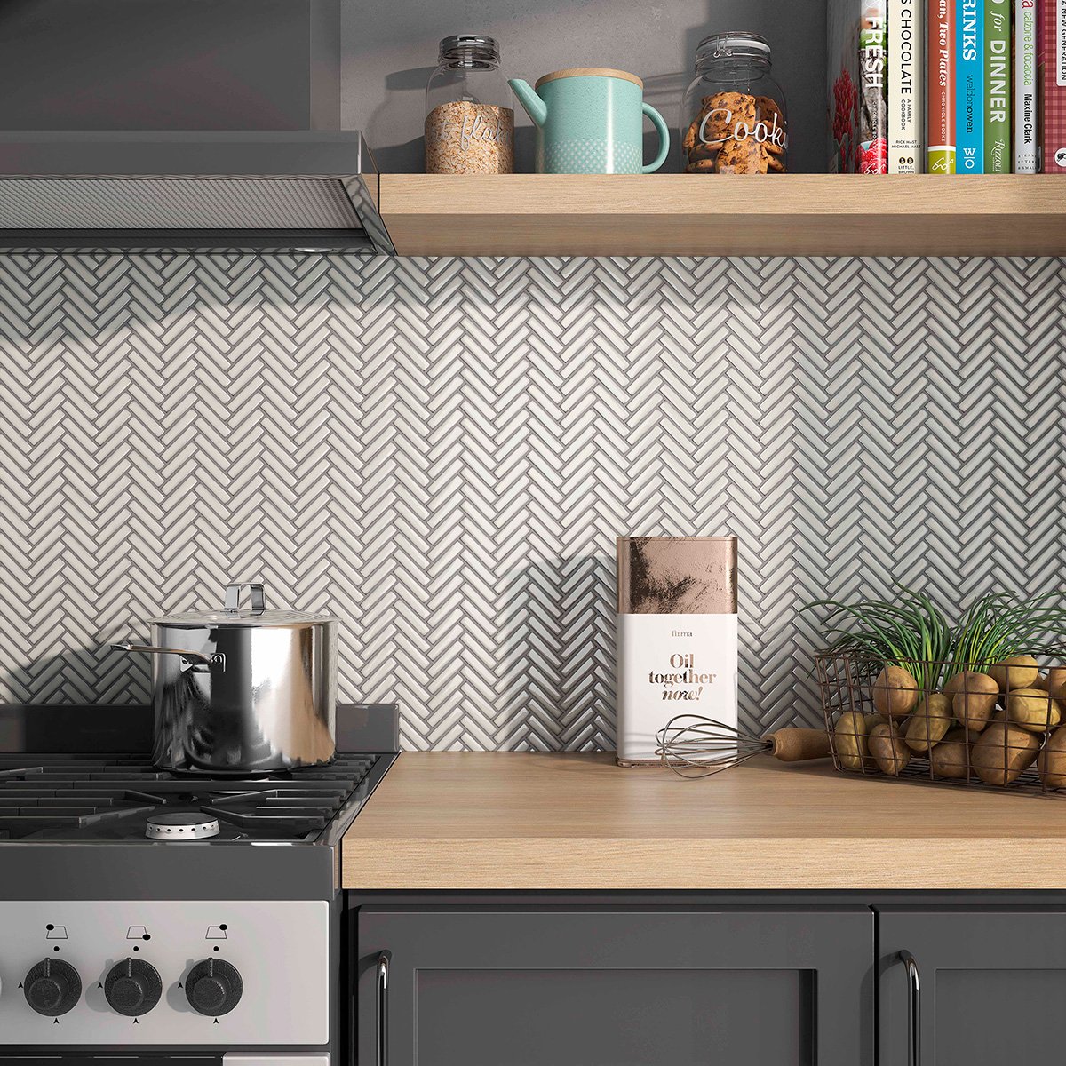 White Ceramic Herringbone Mini - ZH Tiles Warehouse inc.